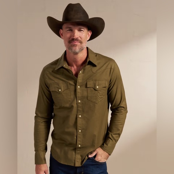 Tecovas Men's Flying-T Foundation Weight Pearl Snap Button Down Medium Beech - Picture 1 of 10